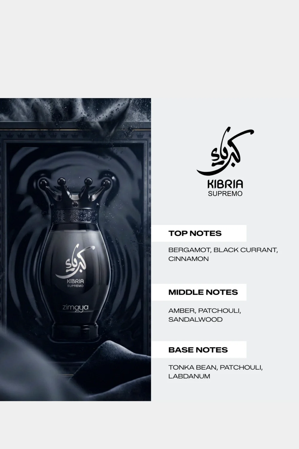 Zimaya Kibria Supremo fragrance notes infographic