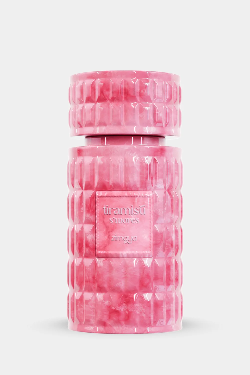 Zimaya Tiramisù S'mores Eau de Parfum pink marbled bottle front view